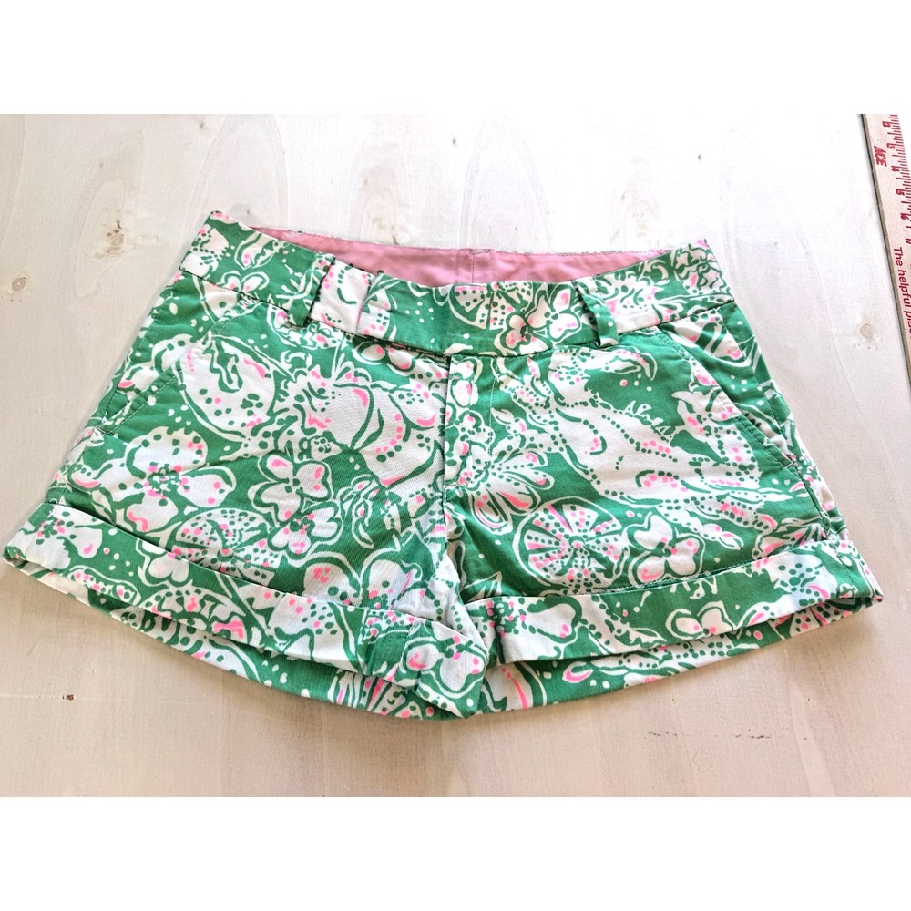 Lilly Pulitzer Barclay Shorts Size 0 Once In A Melon Floral Green Pink 2.5"